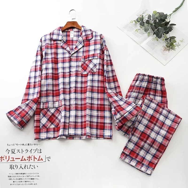 Pajama Men Clothing Sets for Spring Autumn and Winter Long-sleeved Trousers Suits Brushed Cloth Cotton Plaid Pajamas Men Suit