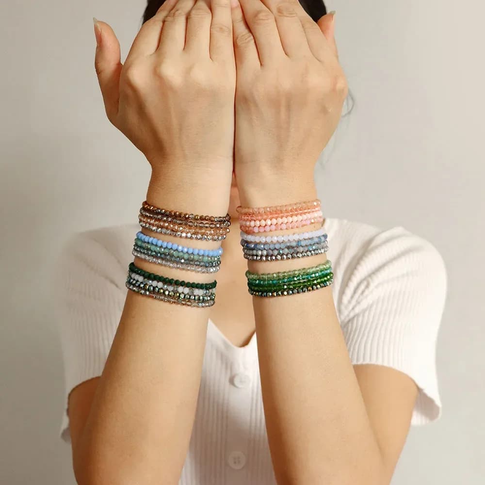 Faceted Glass Bead Stretch Bracelets Set
