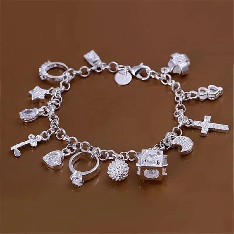 Thirteen Pendant Silver Bracelet