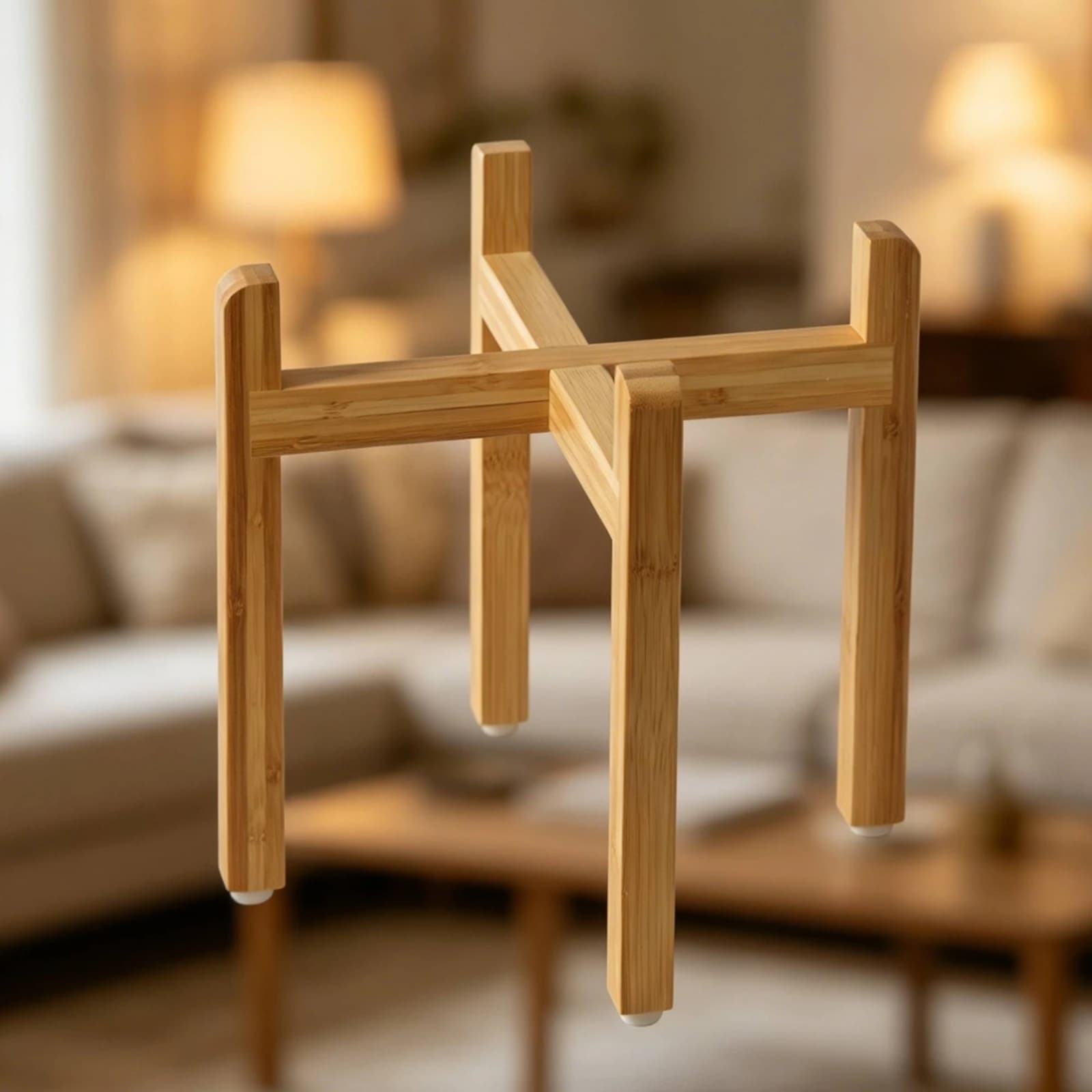 Cross-Brace Wooden Pet Bowl Stand