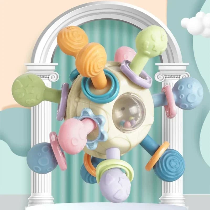 Baby Toys 0 12 Months Rotating Rattle Ball Grasping Activity Baby Development Toy Silicone Teether Baby Sensory Toys for Babies
