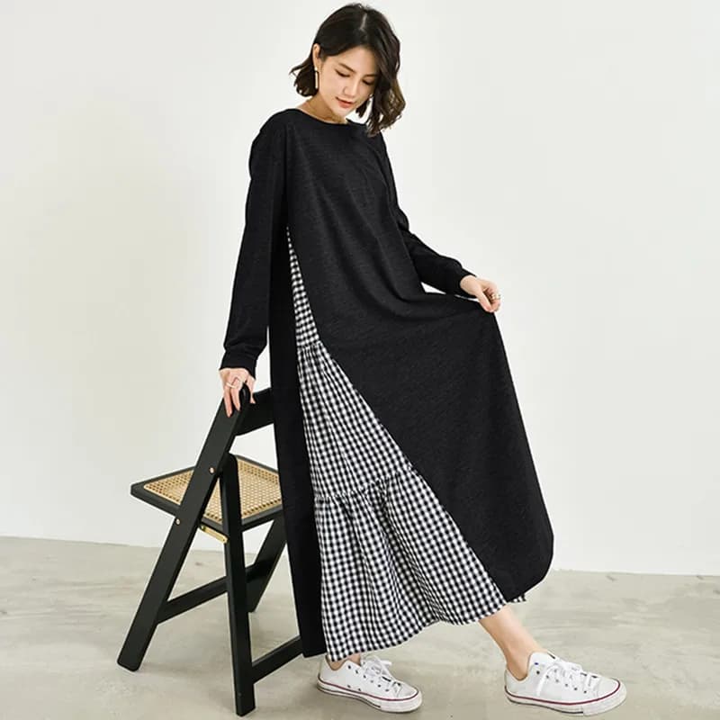 Cotton Plaid Long Sleeve Nightgown