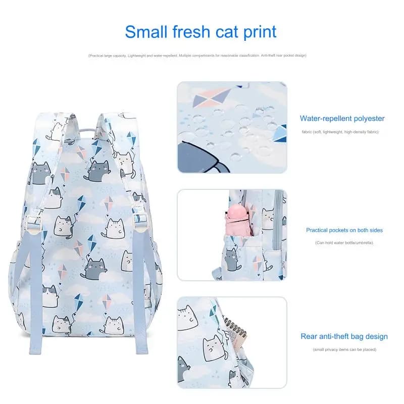 Cute Cat Print School Backpack for Girls