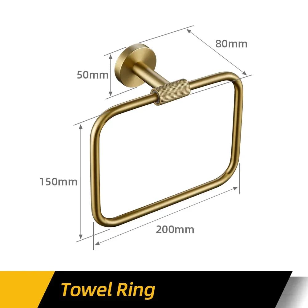 Bathroom Hardware Accessories  Brushed Gold Knurled Brass Kit Towel Bar Ring Robe Hook Paper Holder Towel Ring Toilet Brush