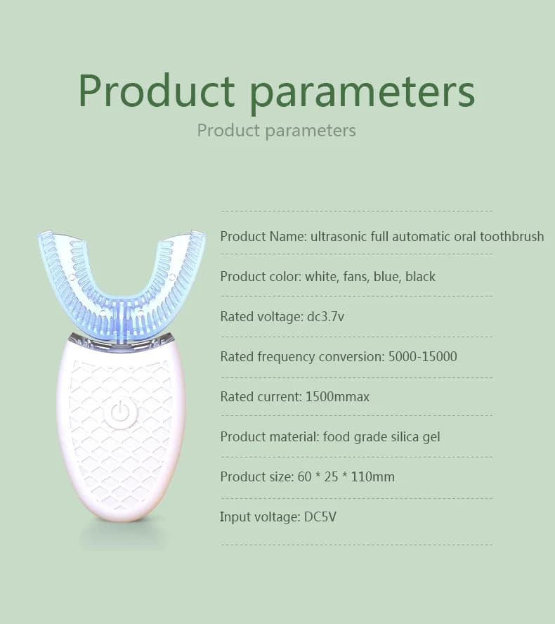 Electric Sonic Toothbrush USB Rechargeable U-Shaped