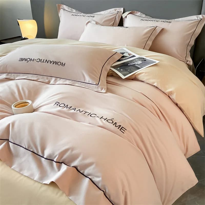 1 Set Cotton Bedding Set with Duvet Cover Bed Sheet Pillowcase Luxury  Bedsheet Solid Color King Queen Full Twin Size