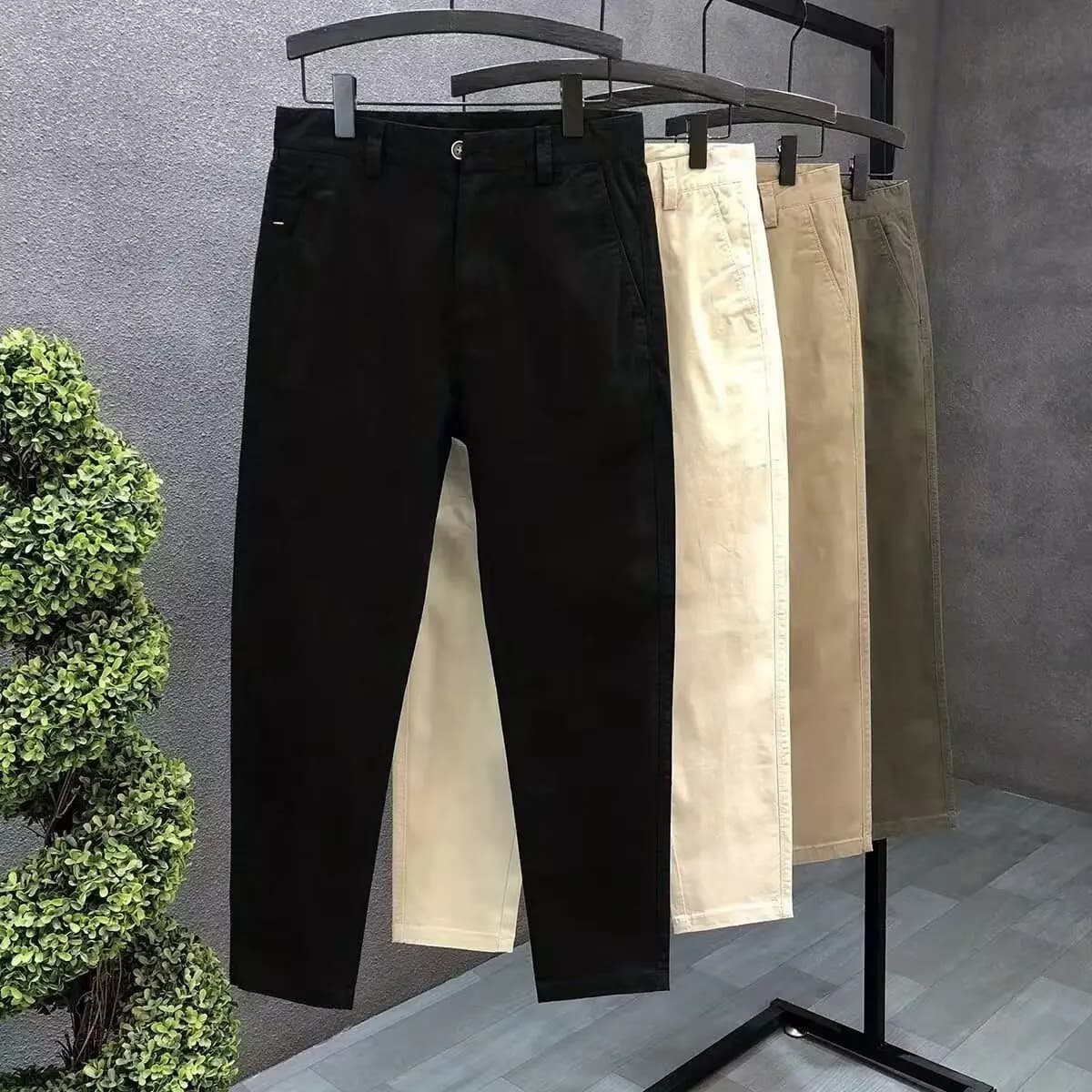 Men's Khaki Slim Fit Cotton Trousers