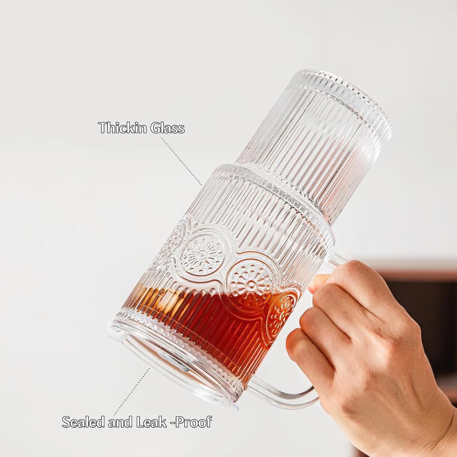 500 ML Ribbed Glass Tumblers with Lids and Straws