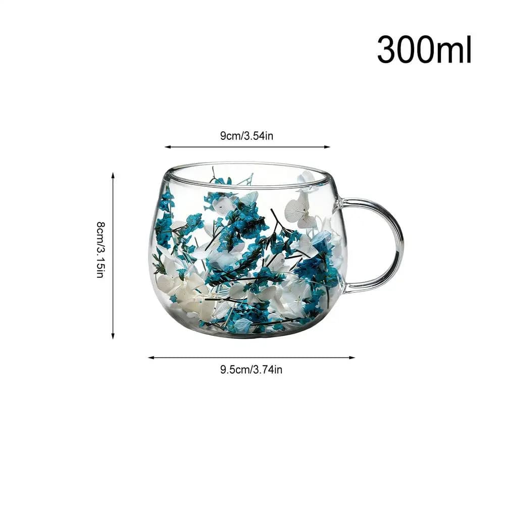 Double Wall Glass Cup with Dried Flowers