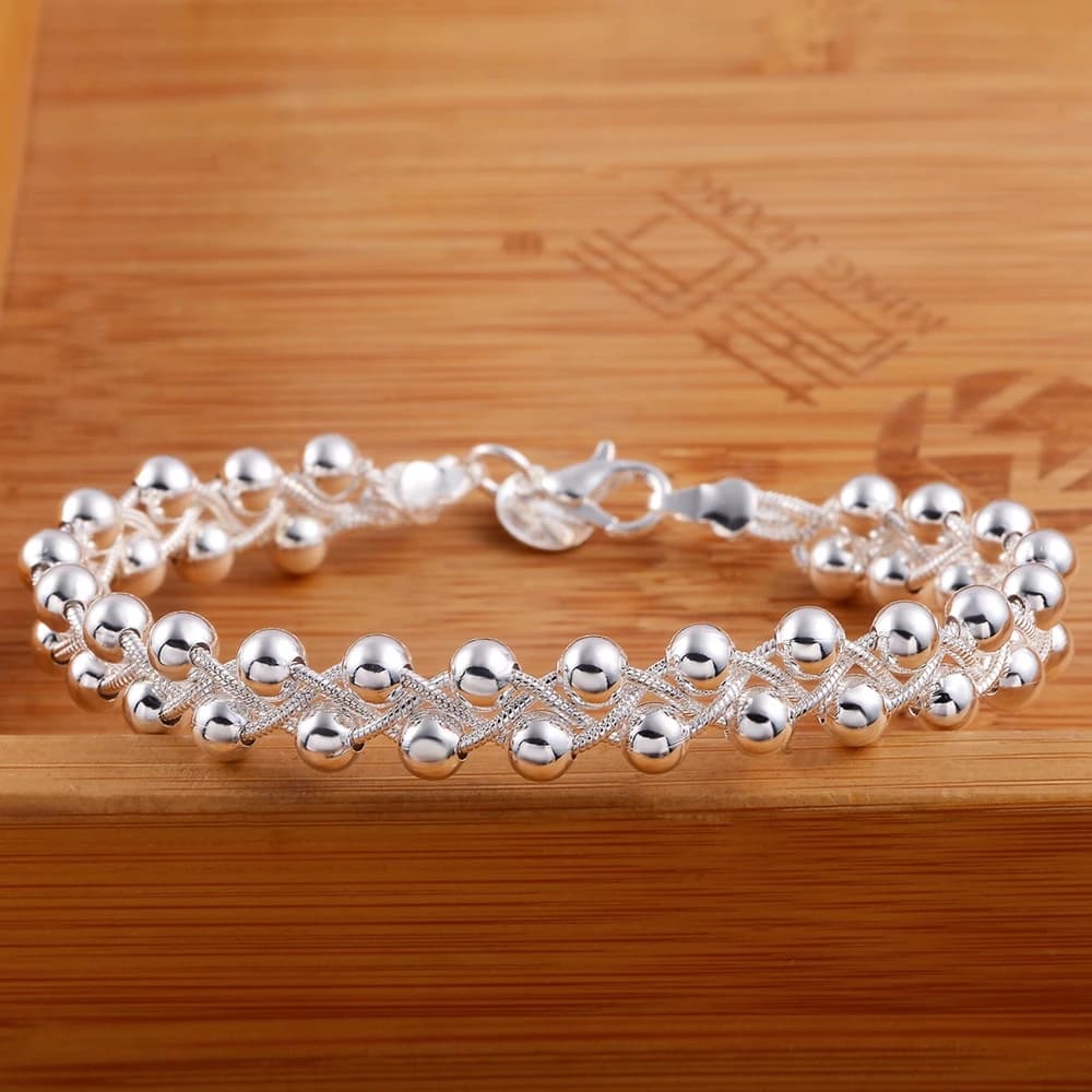 925 Sterling Silver Braided Beads Chain Bracelet