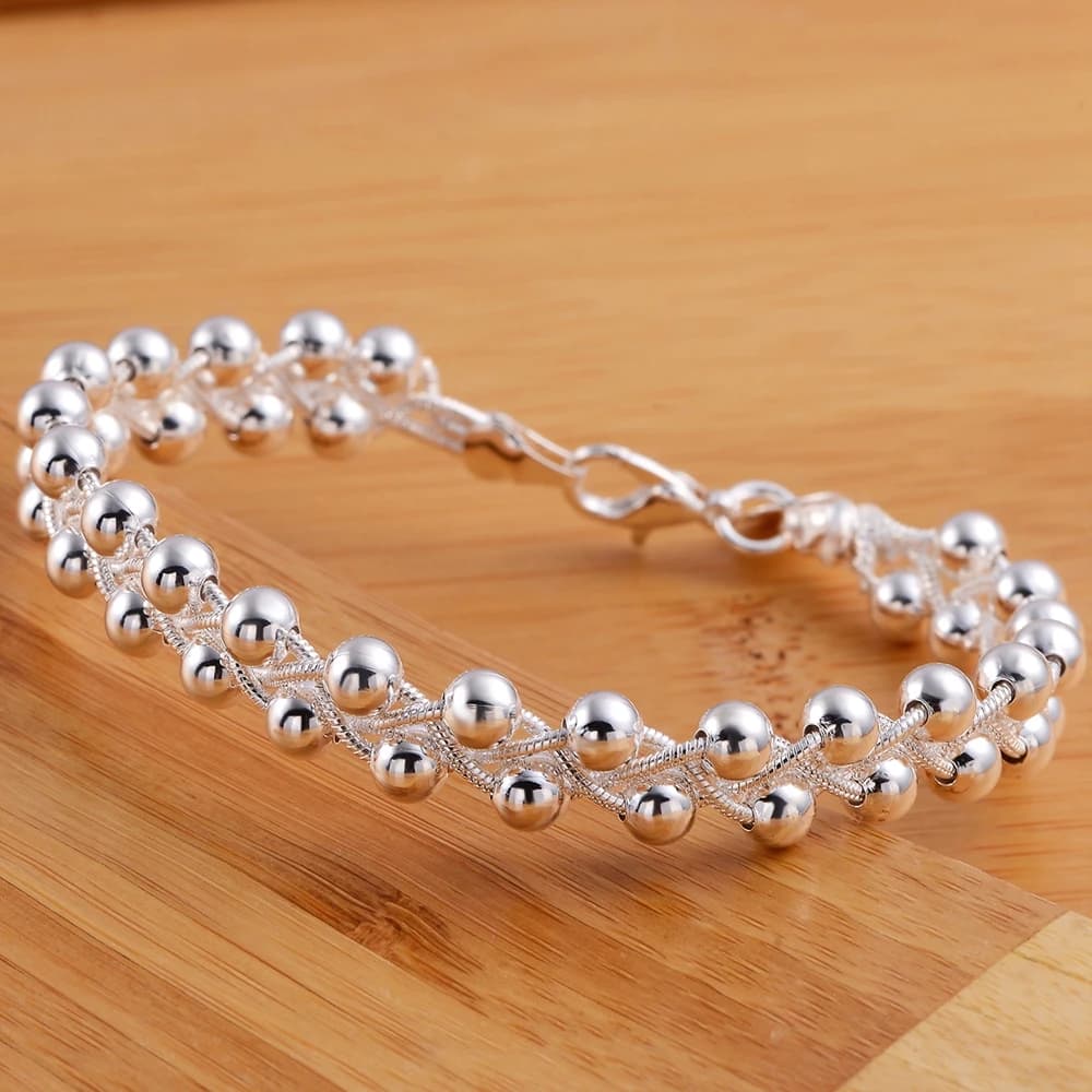925 Sterling Silver Braided Beads Chain Bracelet