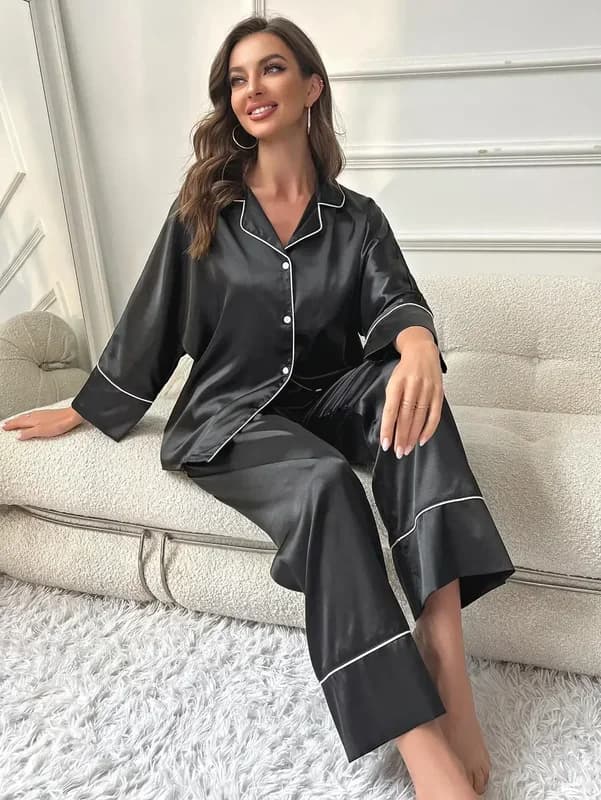Women's Satin Pajama Set Long Sleeve