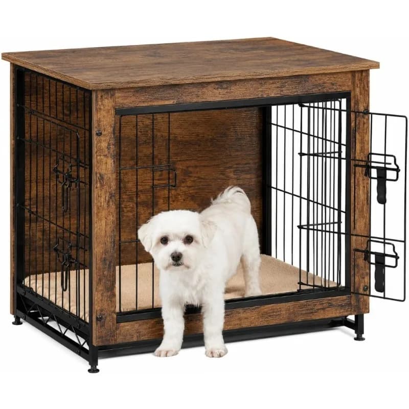 Wooden Dog Crate Side Table with Cushion