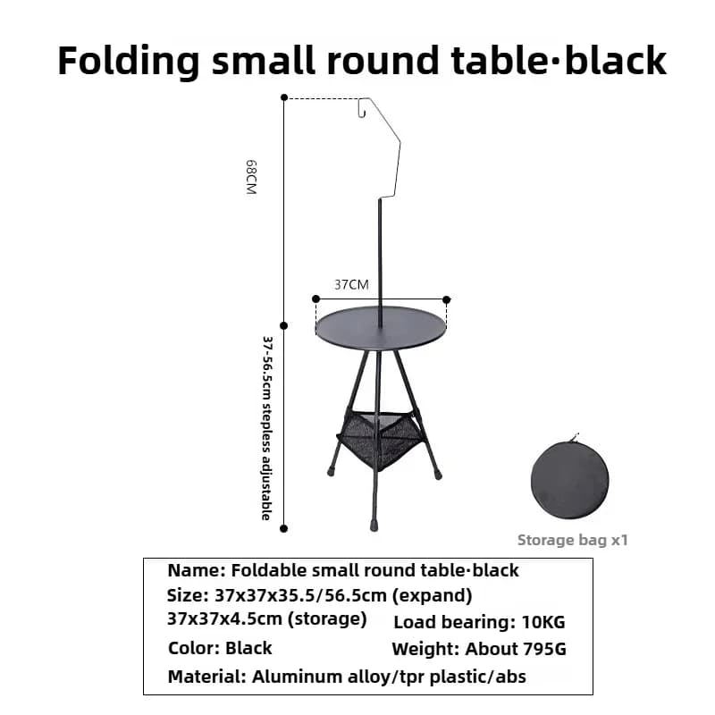 Portable Round Camping Table with Storage