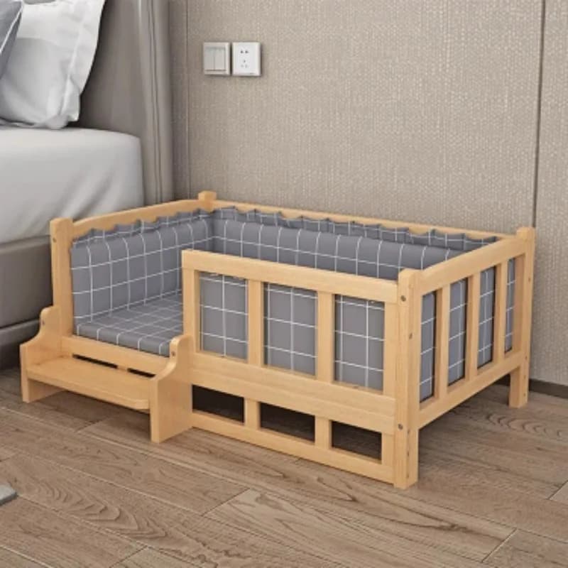 Wooden Dog Bed with Side Table