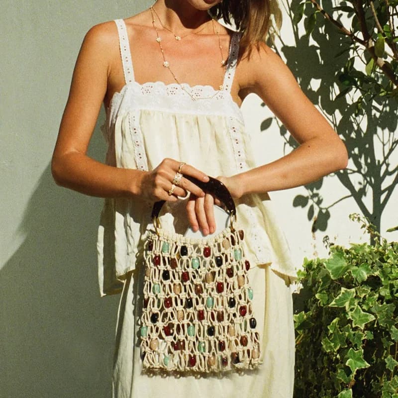 Retro Hand-woven Hollow Beaded Handbag For Women High-end Luxury Elegant Handbag European American Fashion Lady Beach Bags