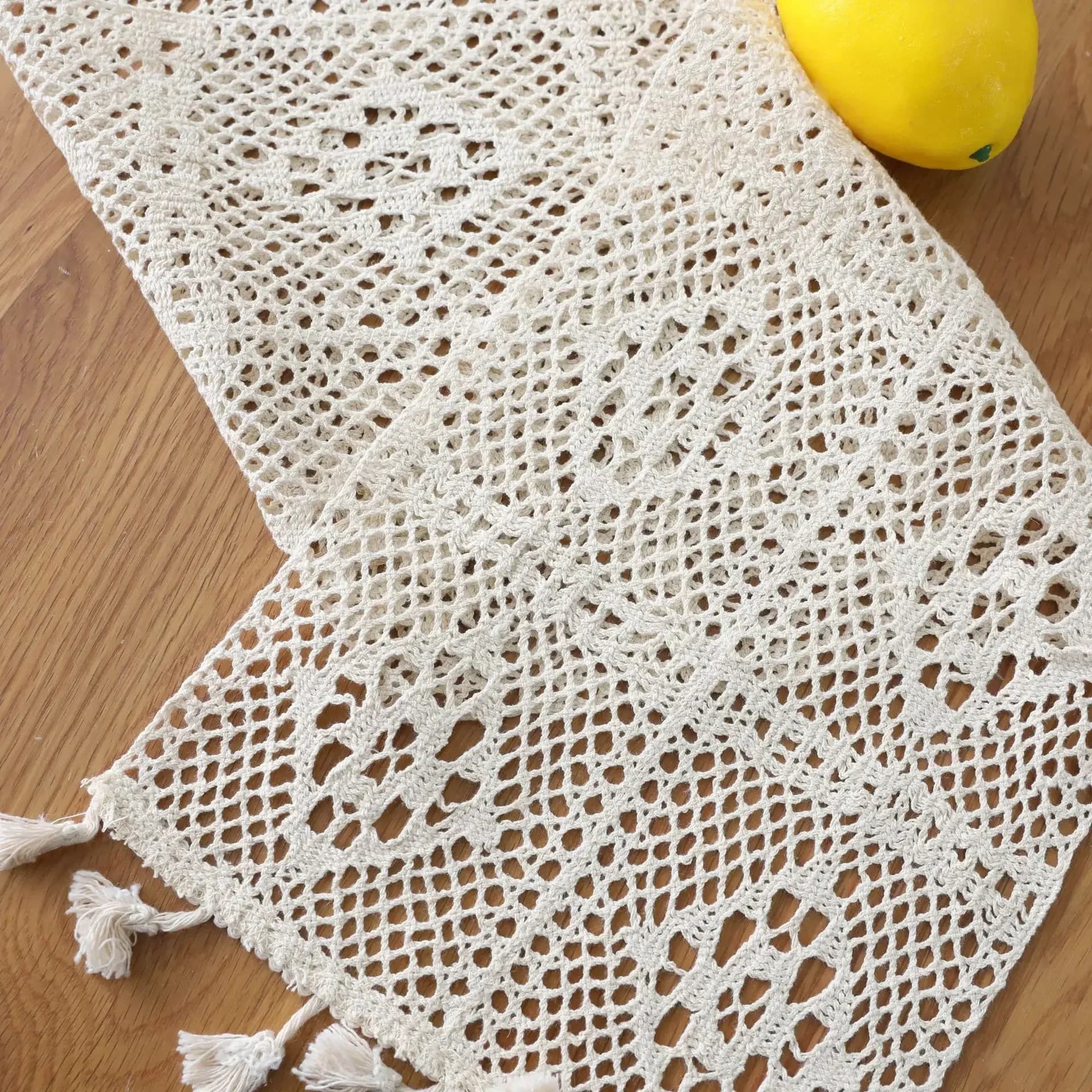 White Jacquard Table Runner With Tassel