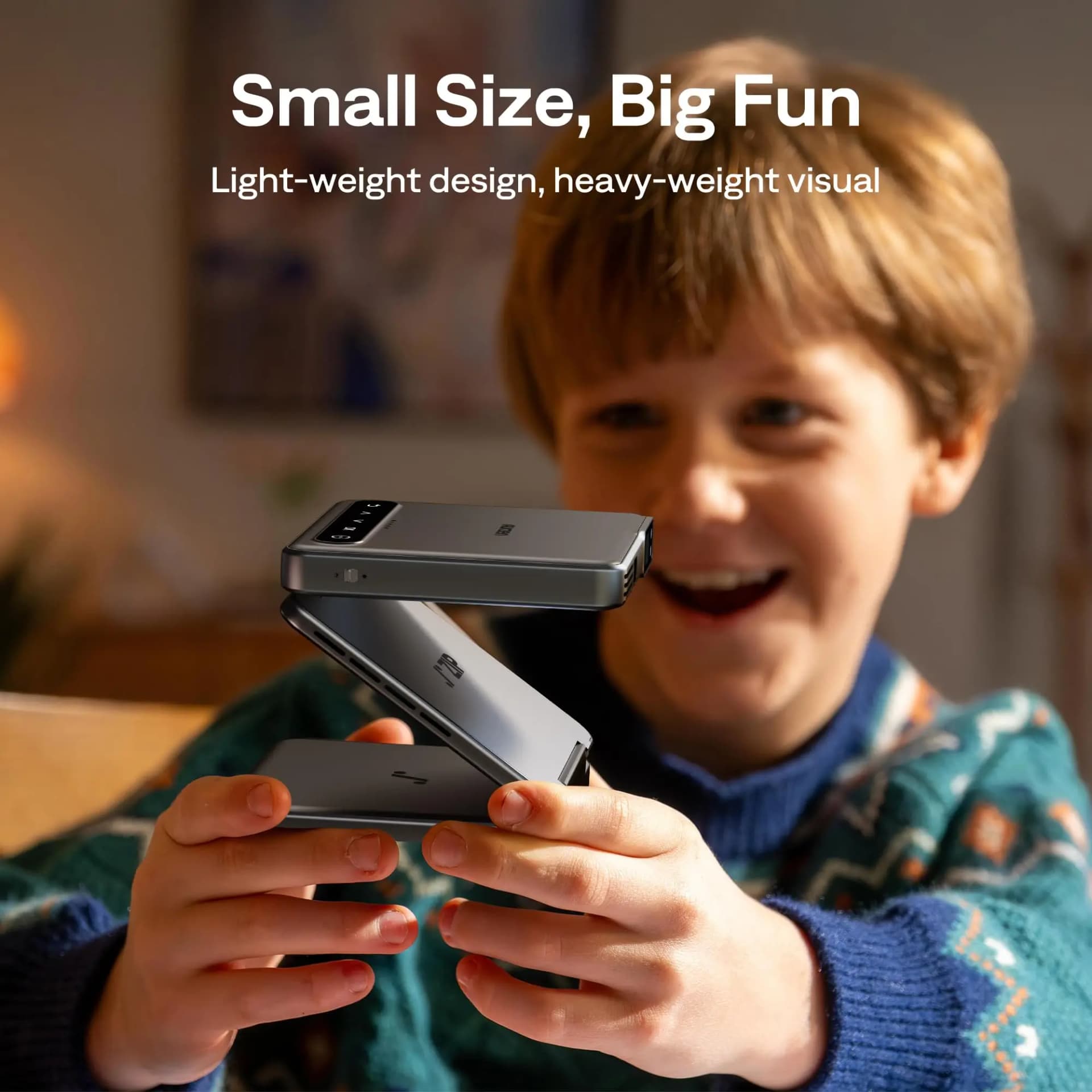 Mini ZIP Tri-Fold Truly Portable DLP Projector with PowerPlay Stand & Bag,Outdoor Mini Projector One-Click Screen Mirroring