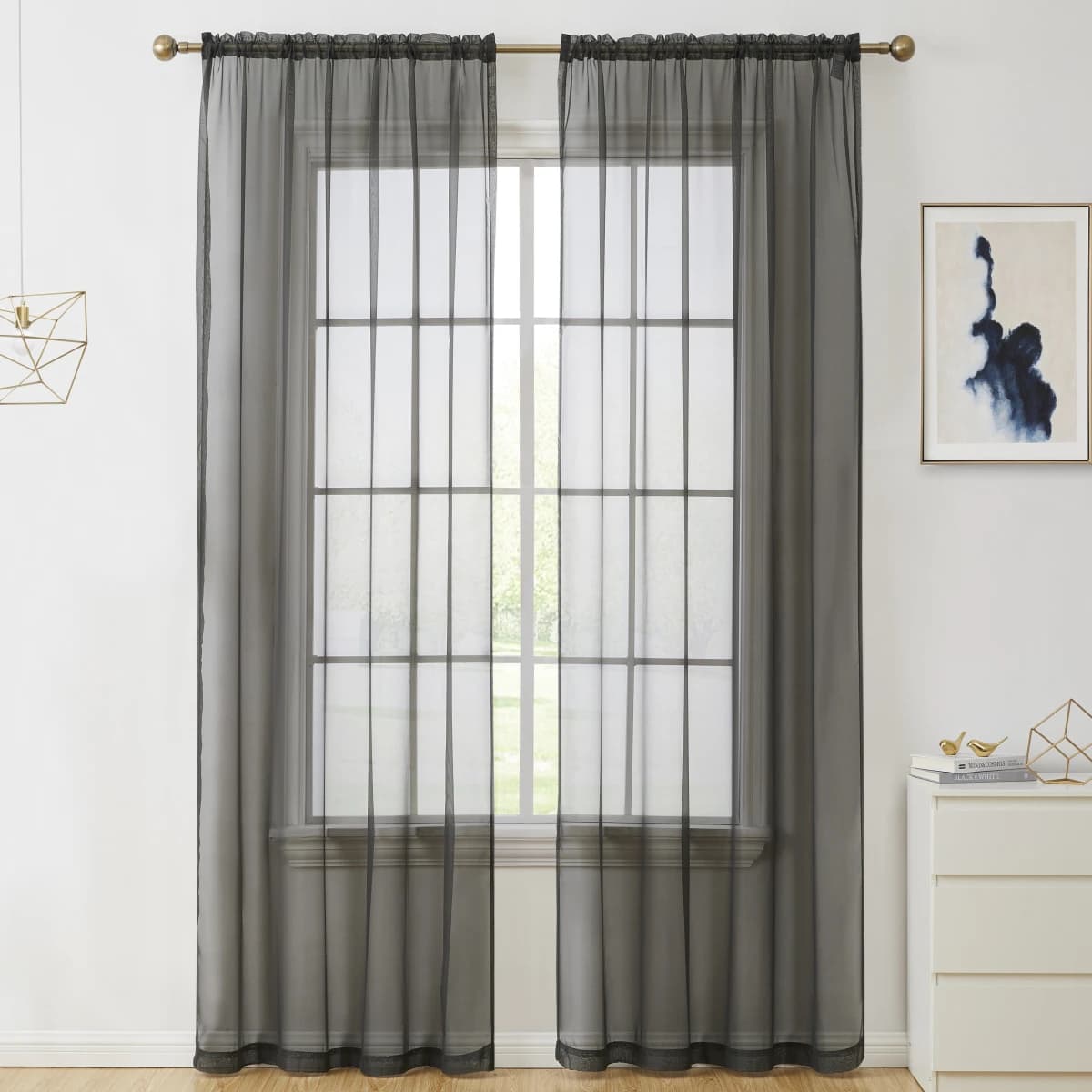 Sheer White Curtain Panels with Rod Pocket
