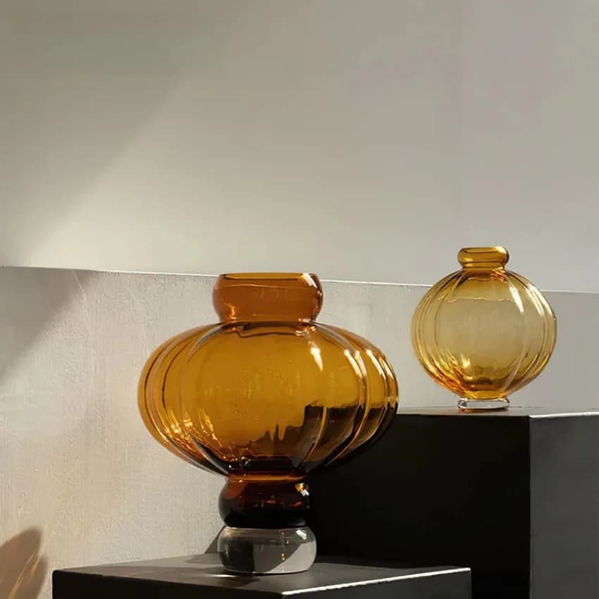 Glass Lantern Vase with Vertical Stripes