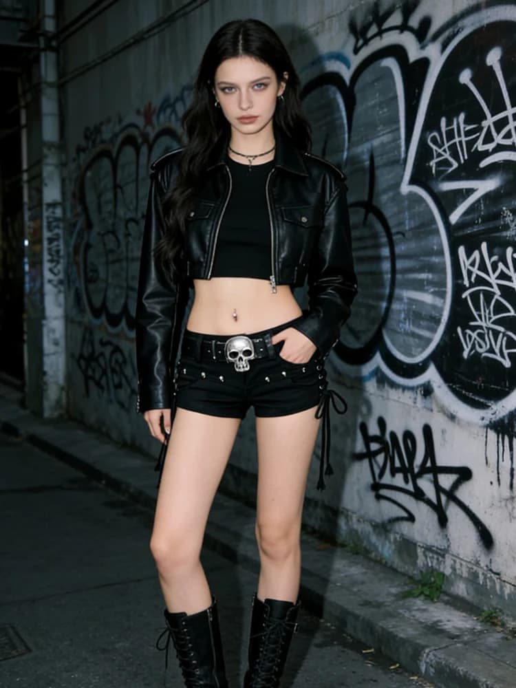 Black Gothic Denim Shorts Low Waist