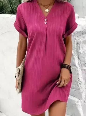 Women's Fashion  Loose T-Shirt Dress Ladies V Neck Short Sleeve Beach Baggy Solid Sundress Clothing