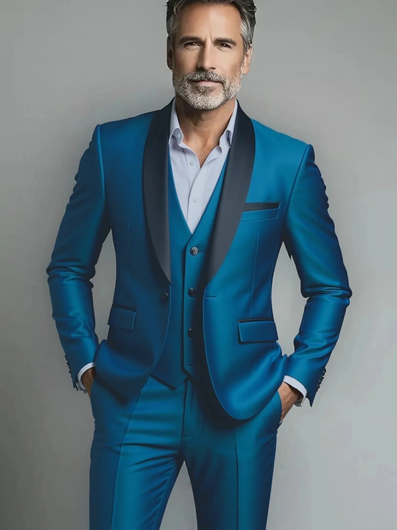 Men's Solid Color Three-Piece Formal Suit