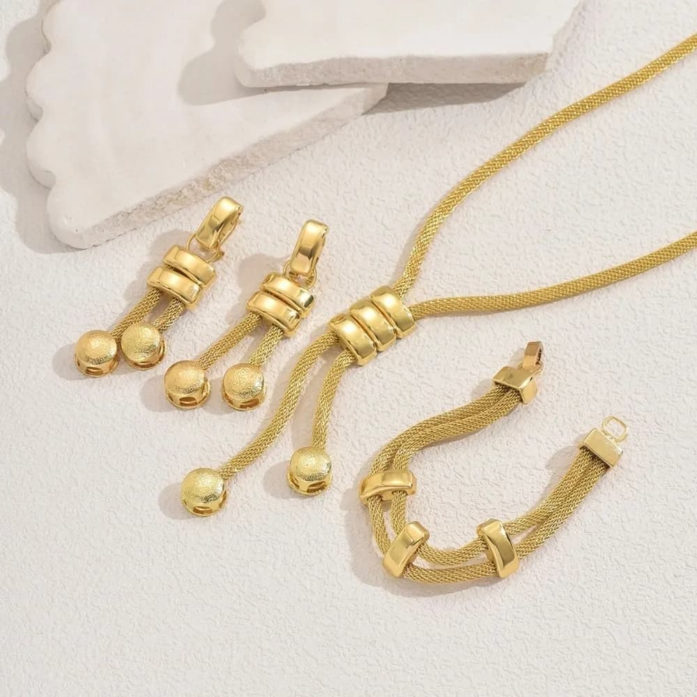 Fashionable Jewelry Set Electroplated High Quality Necklace Earrings Bracelet Minimalist Versatile Geometric Tassel Earrings Set