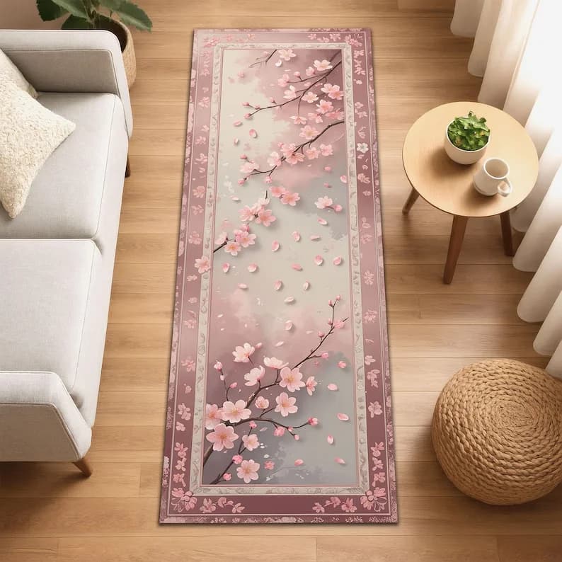 Cherry Blossom Floral Runner Rug