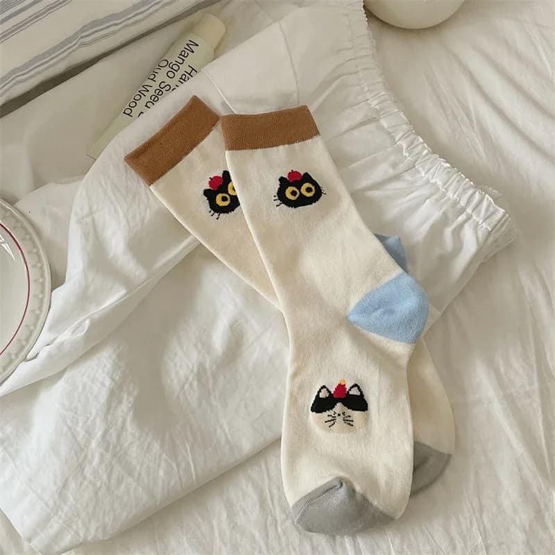 Women's Cartoon Striped Cotton Crew Socks