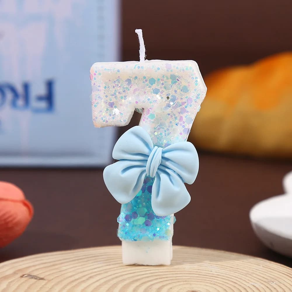 Light Blue Bow Number Candles