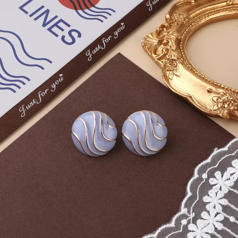Blue and Gold Vintage Stud Earrings