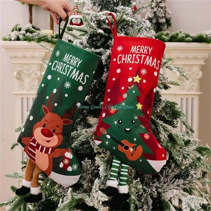 Plush Christmas Stockings Set of 5 with Striped Legs