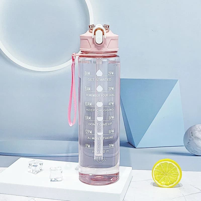 Sports Water Bottle with Time Tracker and Straw