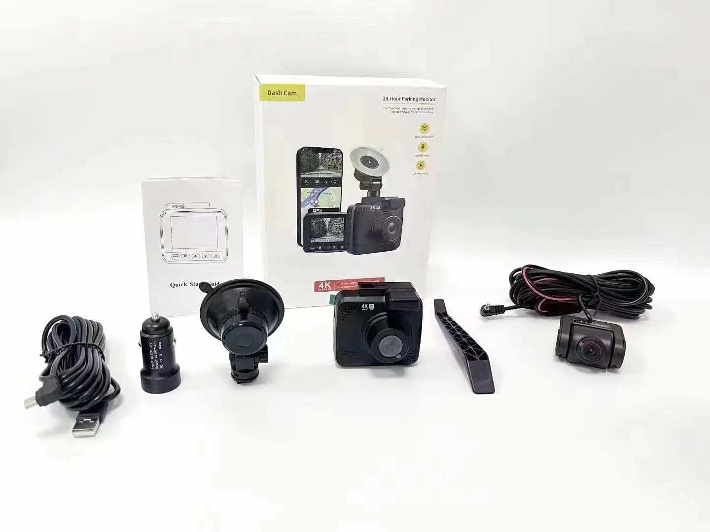 Dash cam single recording 4K, dual recording front 2K rear 1080P with WiFi GPS tracking