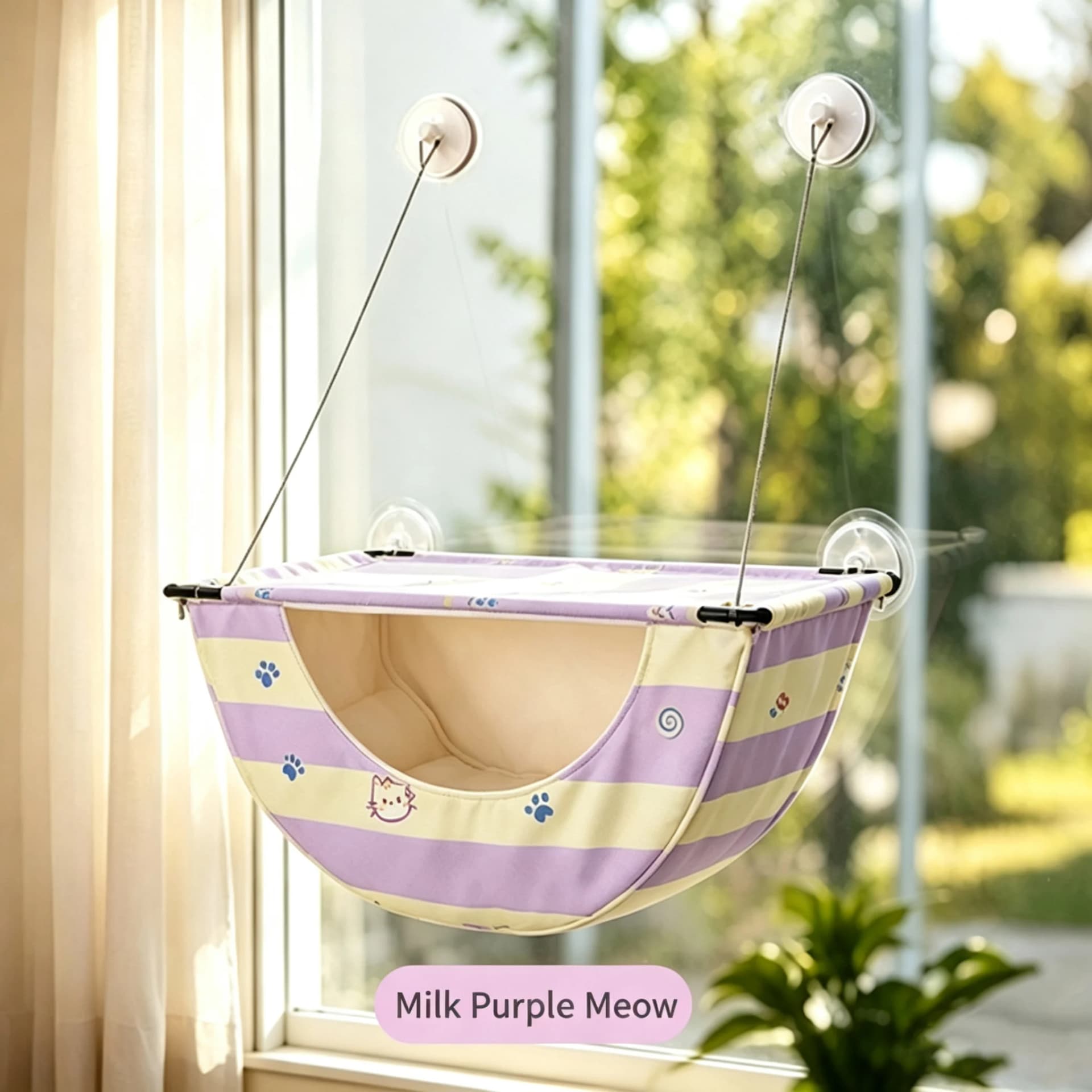 Window Suction Cup Cat Hammock with Storage