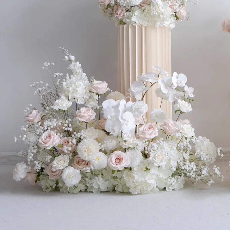 Luxurious Wedding Decor White Aisle Floor Floral Arrangement Backdrop Hyacinth Orchid Baby Breath Decor Flower Row Party Supplie