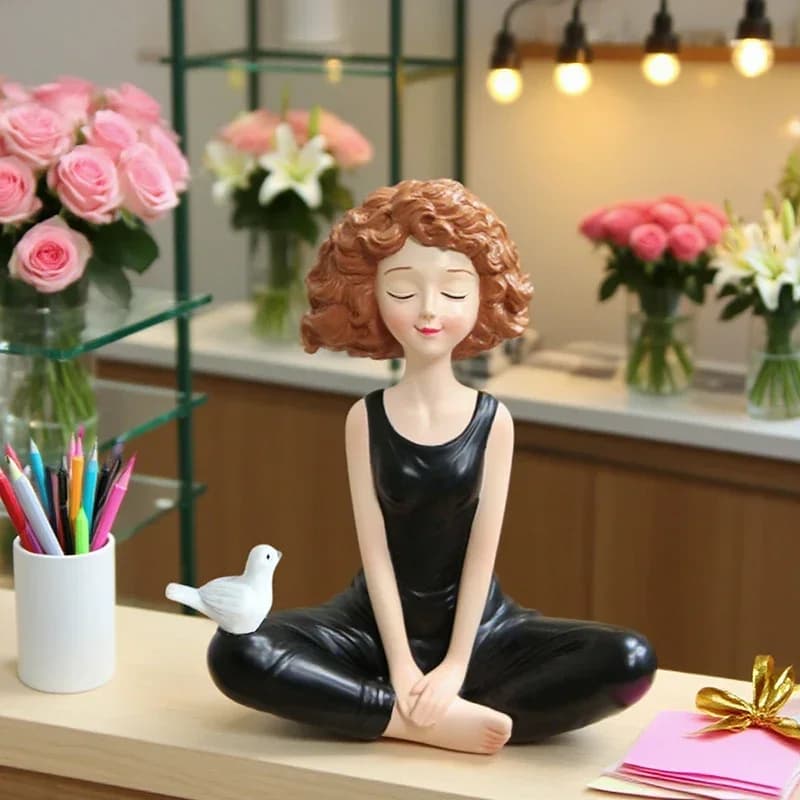 Yoga Girl Figurines Yoga Statue Art Sculpture Figure Resin Home Decoration Desk Ornament, Statuette For Your Desk/Bookshelf