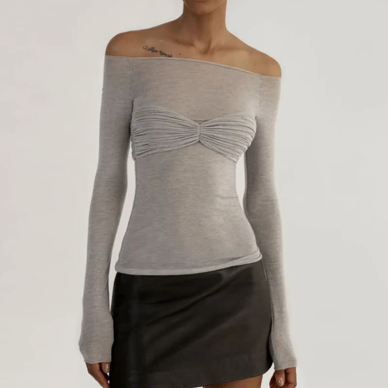 Off-Shoulder Long Sleeve Ruched Blouse