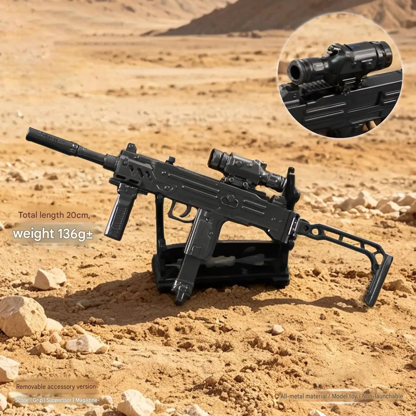 Delta Force UZI Metal Model 20cm Zinc Alloy Miniature Replica Detachable Accessories Desktop Display Collection Gift