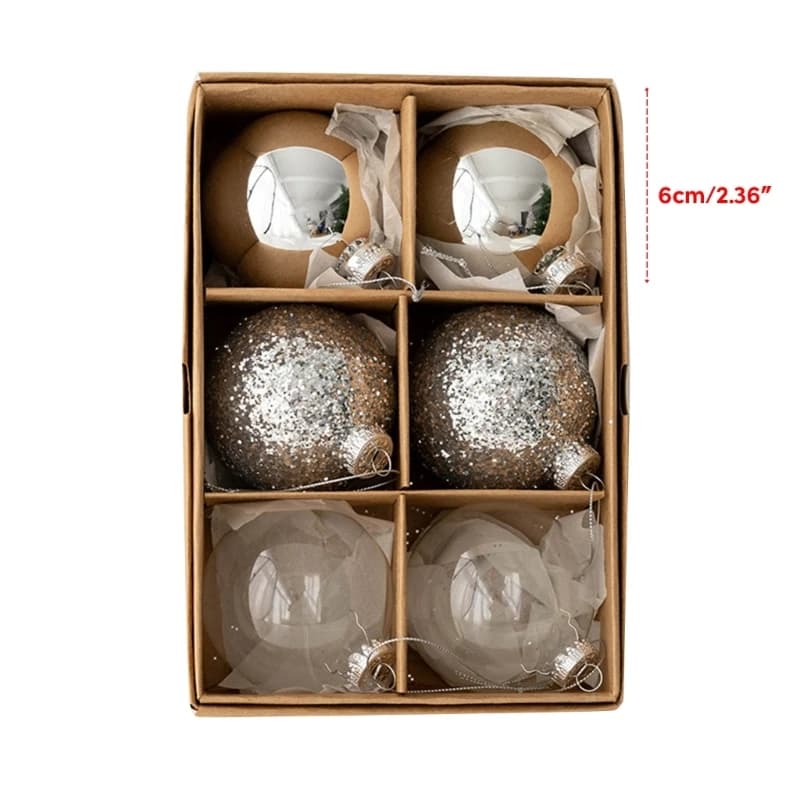 Glass Christmas Baubles Ornaments, Pack of 6