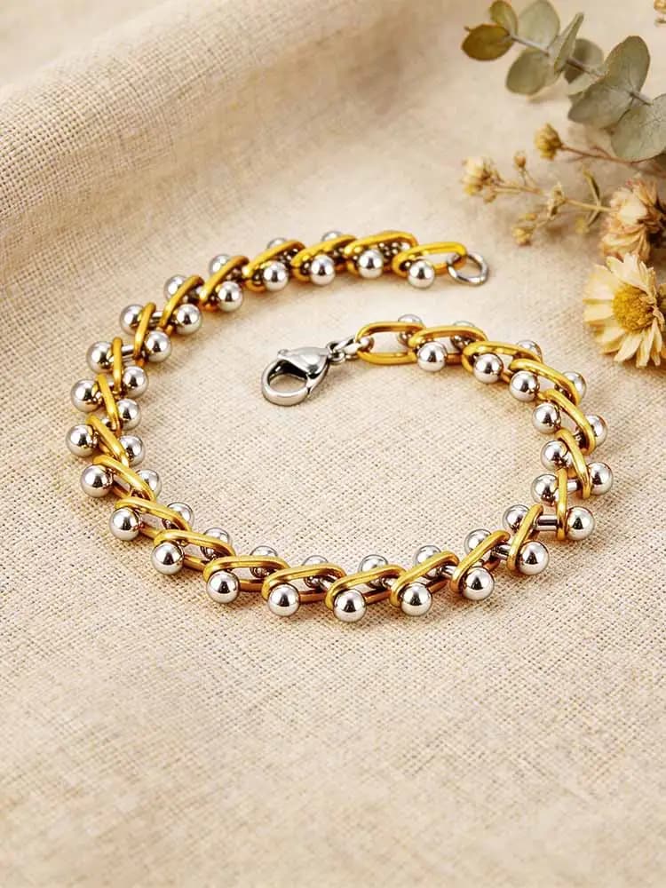 Gold Silver Two-Tone Beaded Stackable Bracelet