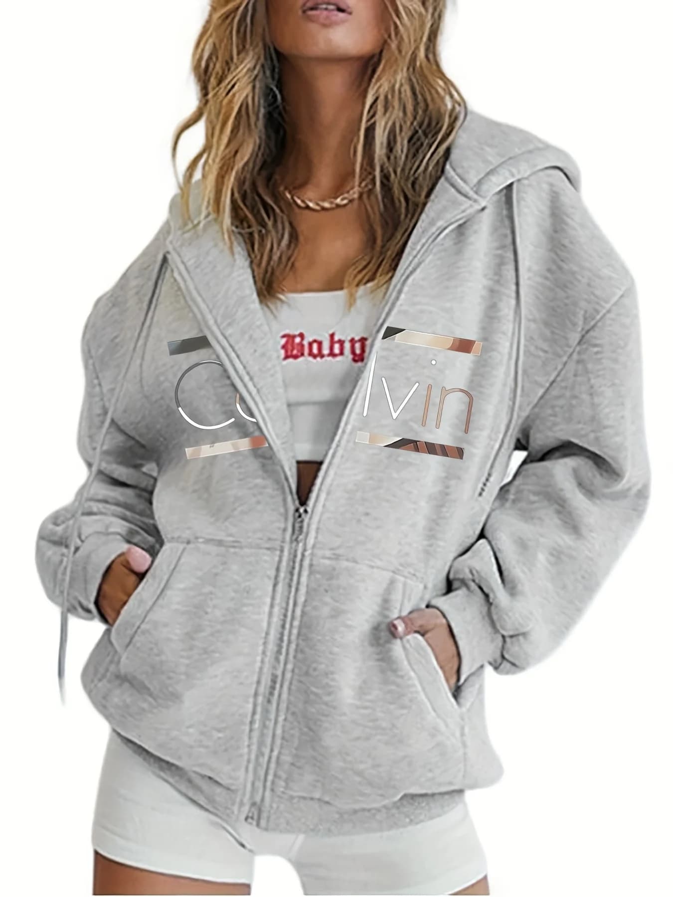 Women's Brown Zip-Up Hoodie with Drop Shoulder