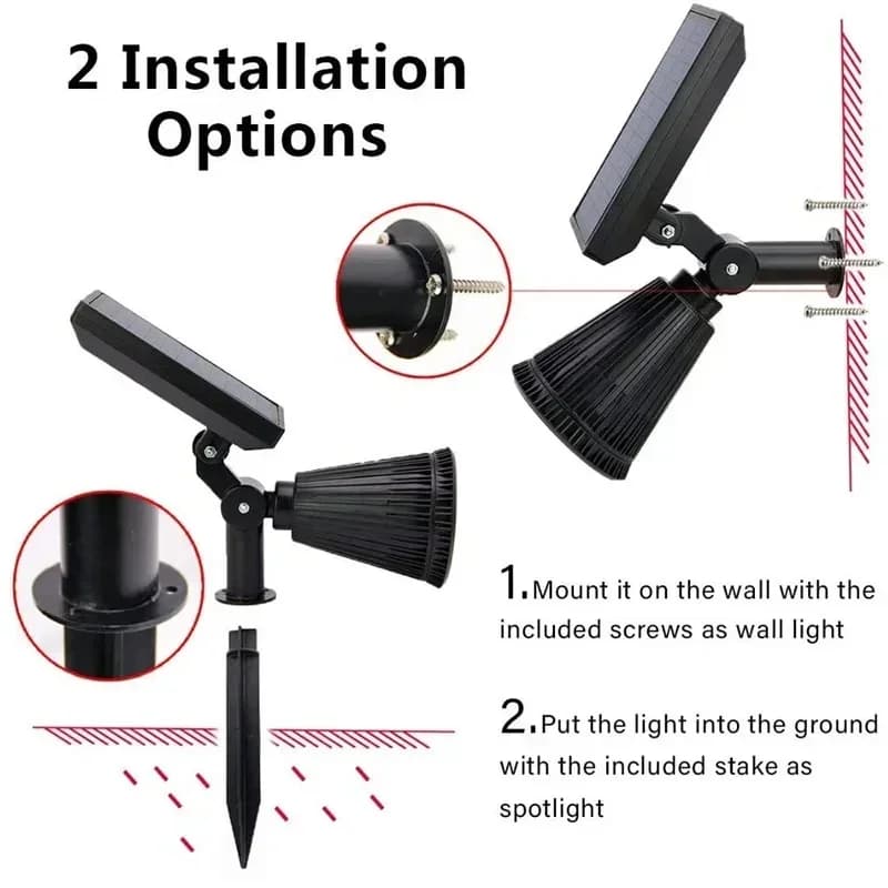 9 LEDs Solar Spotlights, Outdoor IP65 Waterproof, Spot Lights, Brightness Adjustable for Garden Backyard Driveway Patio Decor