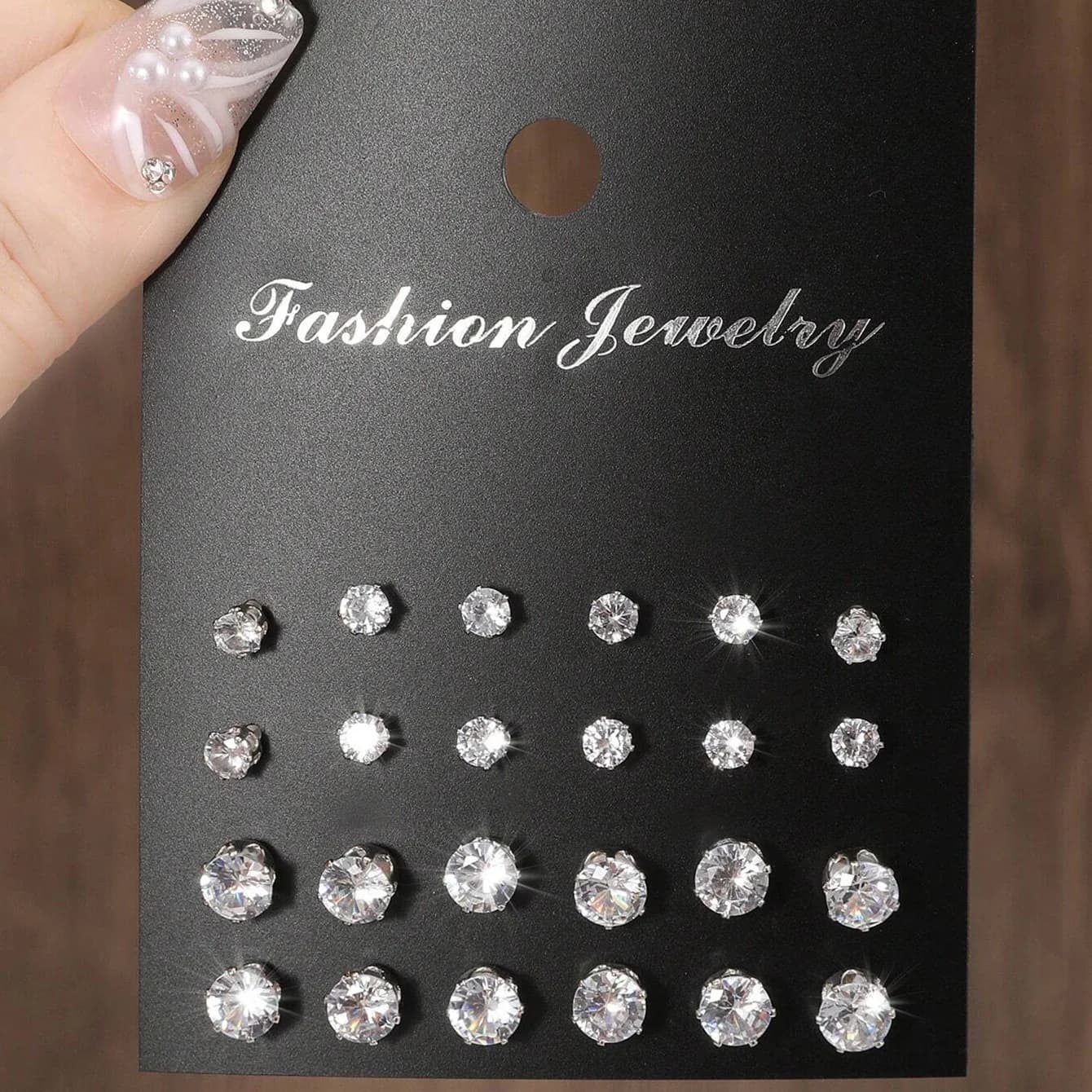 Zirconia Stud Earrings Set, 12 Pairs