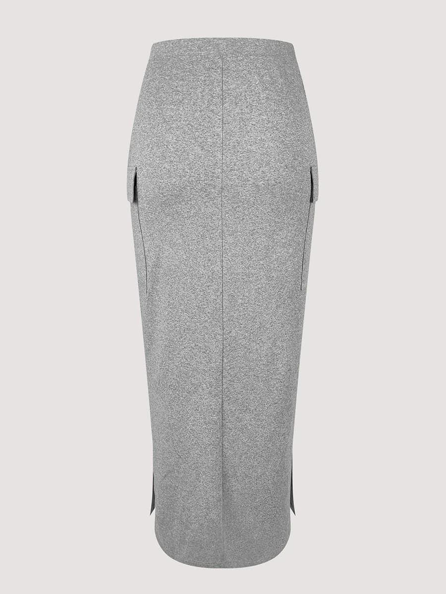 High Waist Knitted Cargo Maxi Skirt