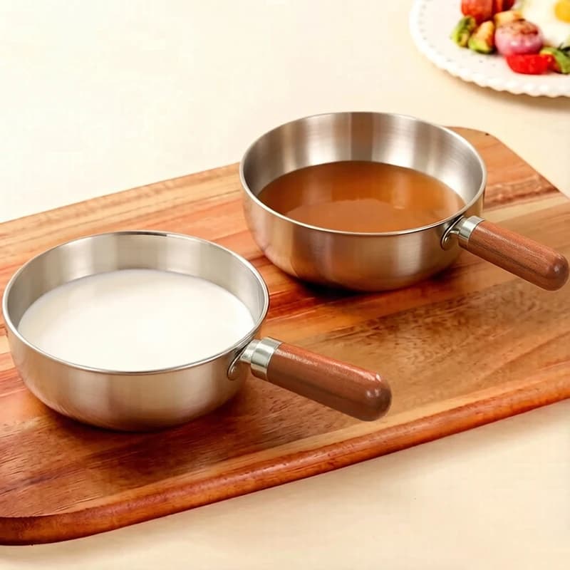 Stainless Steel Milk Pot with Wooden Handle