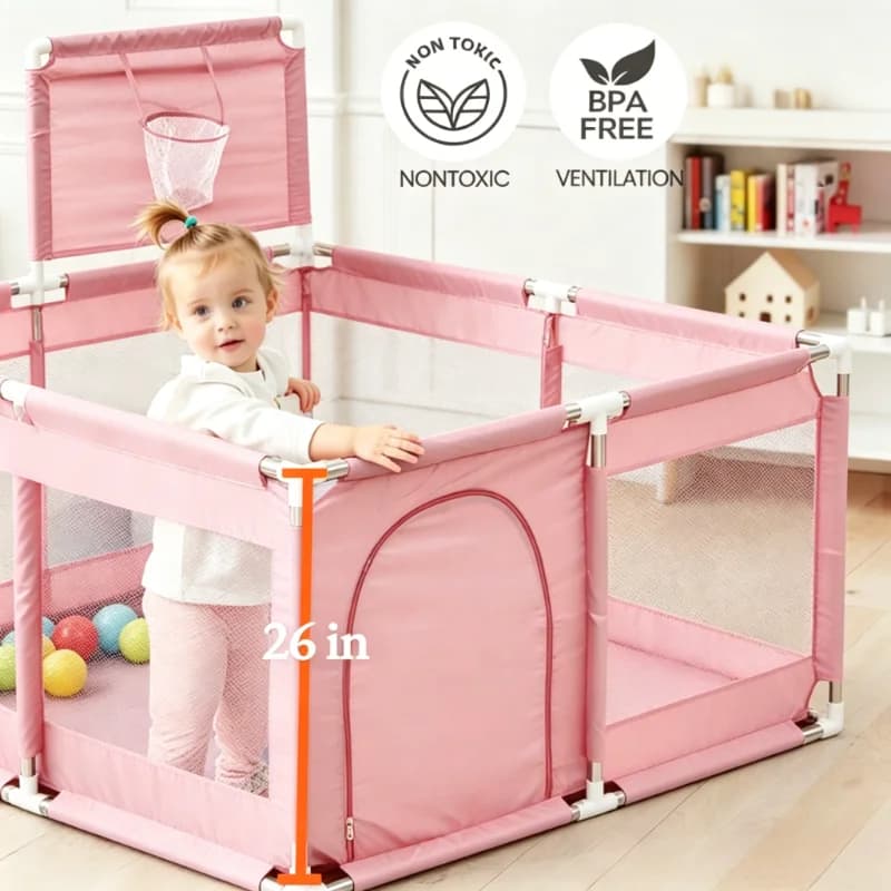 Baby Playpen, 128 X128cm Playpen for Toddlers, Indoor Outdoor Children's Activity Center, Safety Play Yard with Breathable Mesh