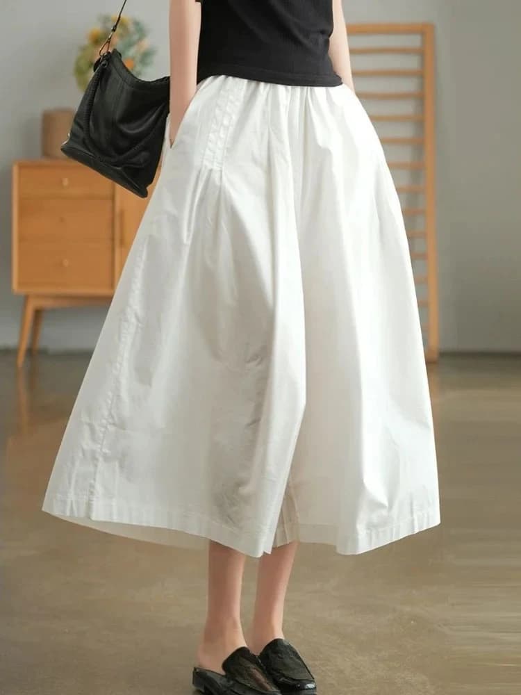 Wide Leg Cotton Elastic Waist Pants