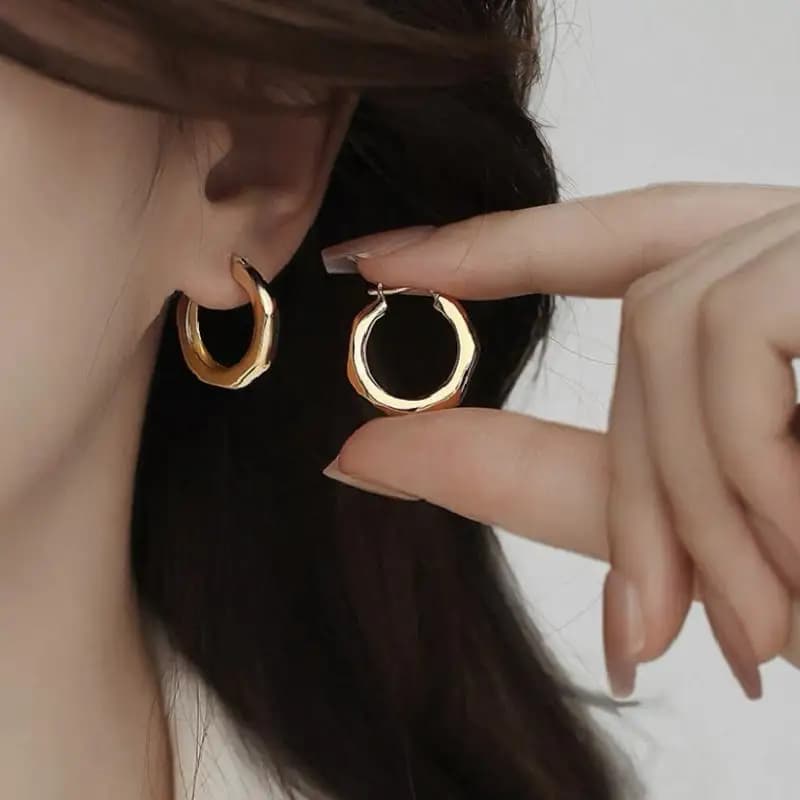 Hammered Hoop Earrings Two Tone